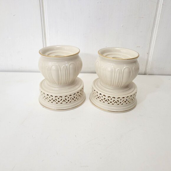 Vintage Lenox Ivory & Gold Ceramic Candle Holders - Set Of 2 - Picture 2 of 8